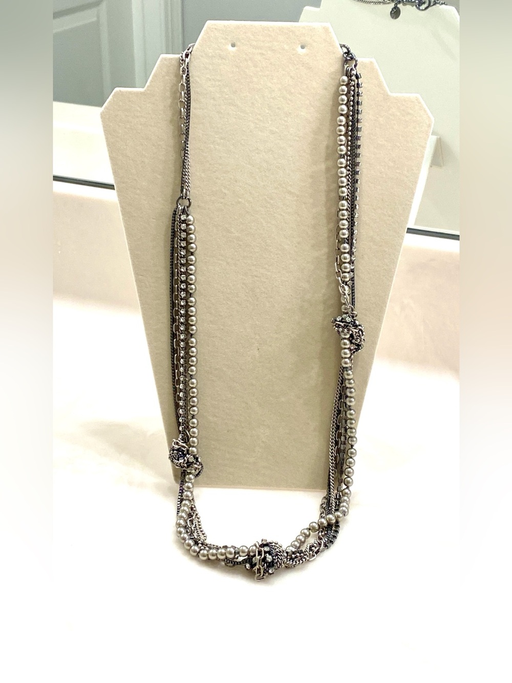 Stunning J. Crew Silver-Tone Multi-Strand Pearl Knot Necklace